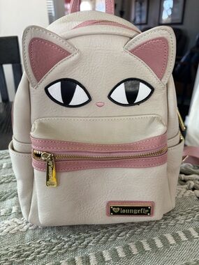 RETIRED Loungefly Cream and Pink Cat Mini Backpack with Gold Hardware
